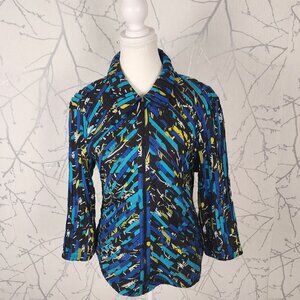 Attitude Colorful Artsy Stretch Mesh Stripe Full Zip Jacket